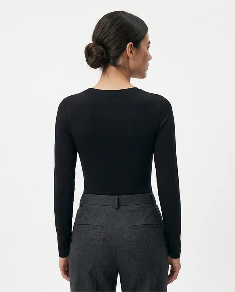 Sleek Essential Long Sleeve Bodysuit in Jet Black - R217414 - Image 2