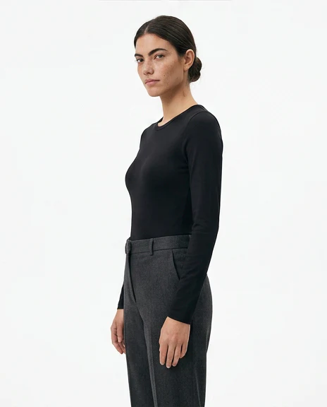 Sleek Essential Long Sleeve Bodysuit in Jet Black - R217414 - Image 6