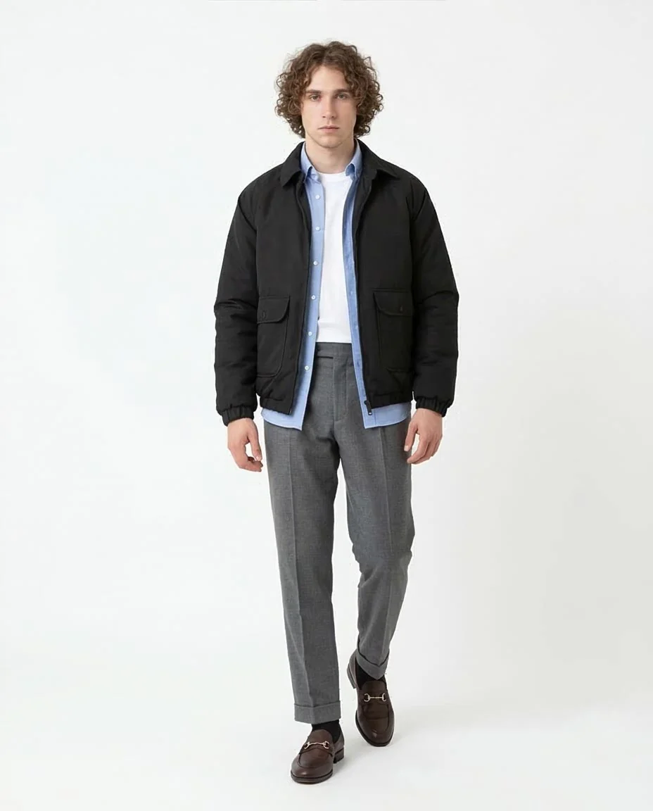 Black Minimalist Padded Harrington Jacket - O175496 - Image 5