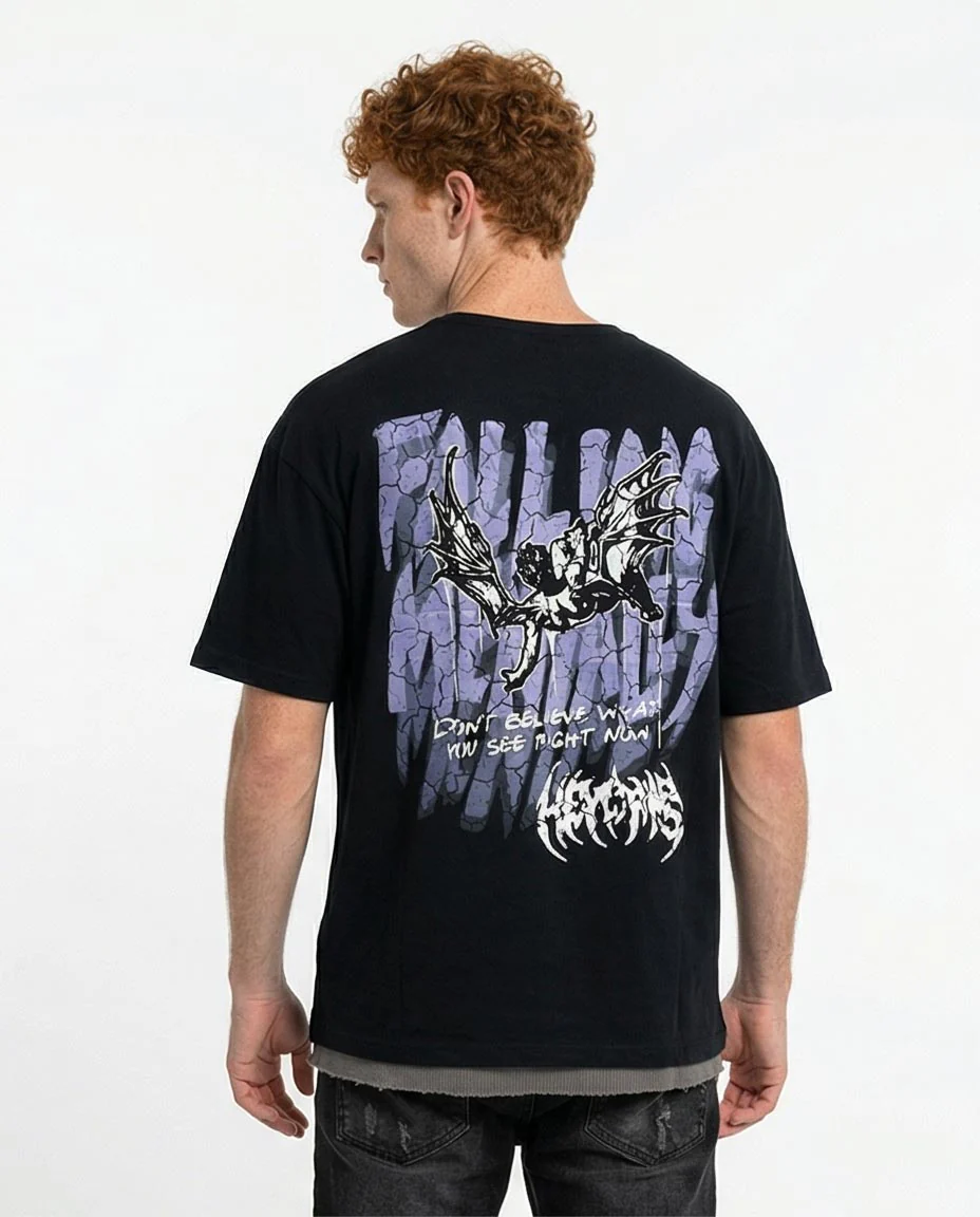 Black Oversized Graphic Streetwear Tee - O198306 - Image 2