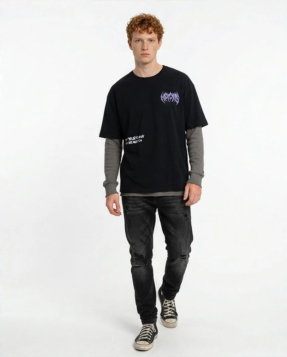 Black Oversized Graphic Streetwear Tee - O198306 - Image 4