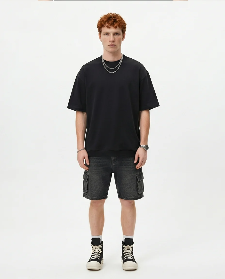 Black Oversized Structured Relaxed Fit Tee - R217415 - Image 3