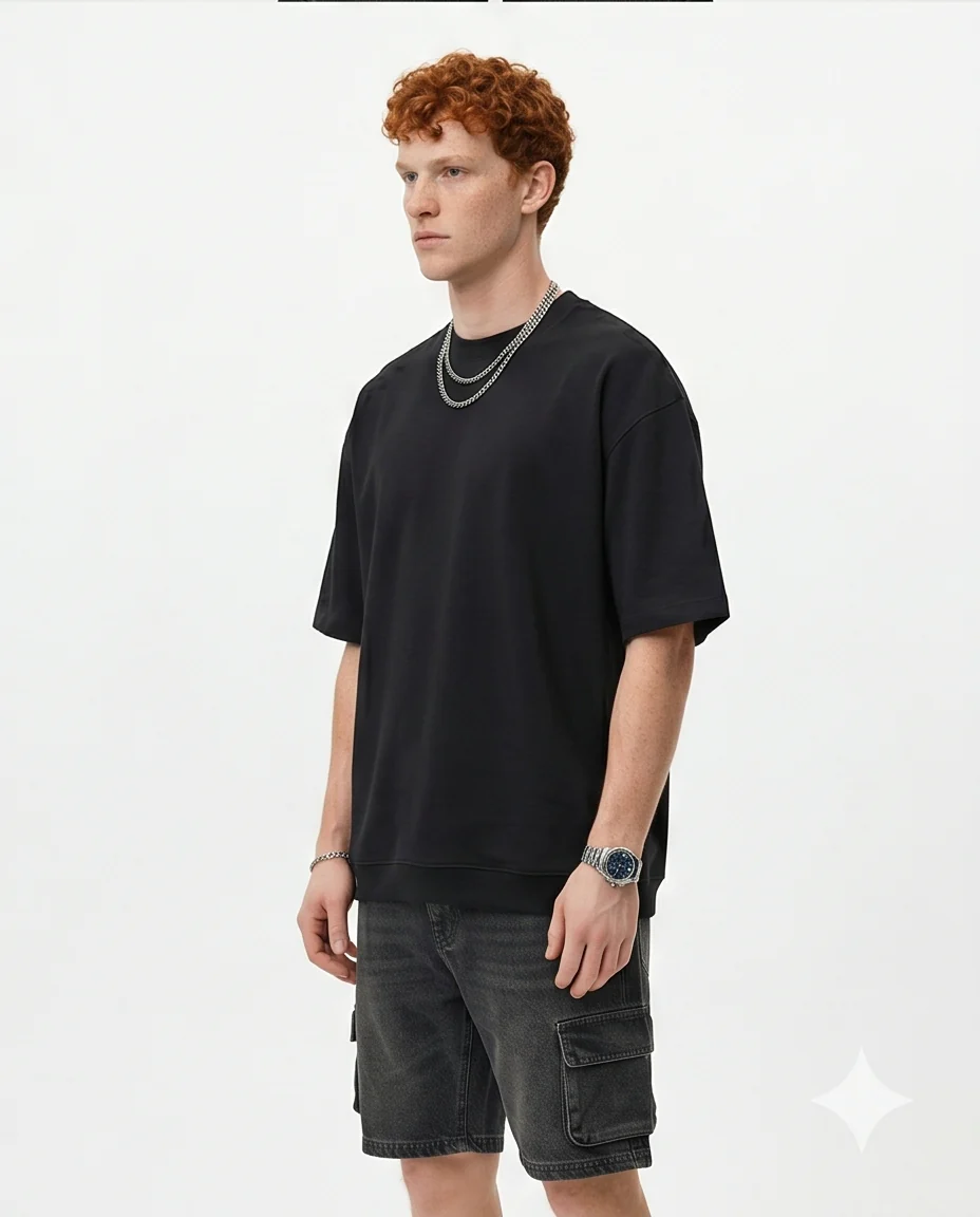 Black Oversized Structured Relaxed Fit Tee - R217415 - Image 4