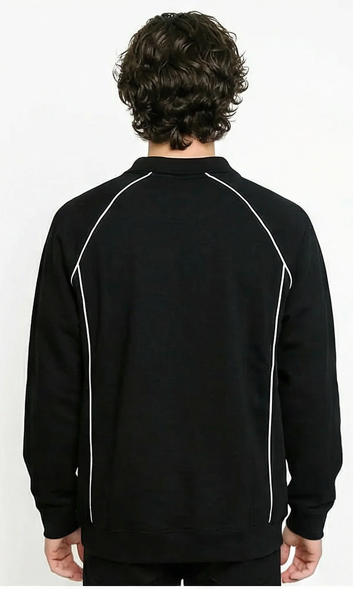 Black Piping Detail Polo Sweatshirt - Image 2