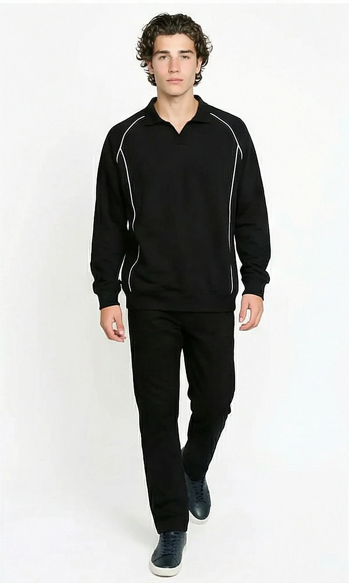 Black Piping Detail Polo Sweatshirt - Image 3