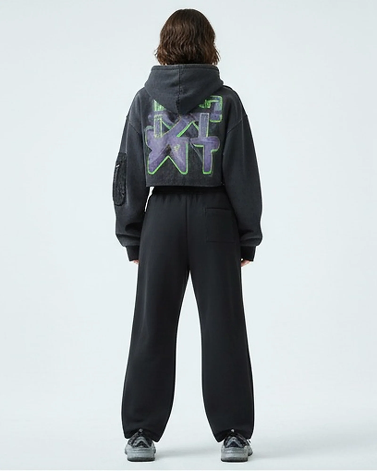 Black Pleated Wide-Leg Fleece Sweatpants - R217636 - Image 2