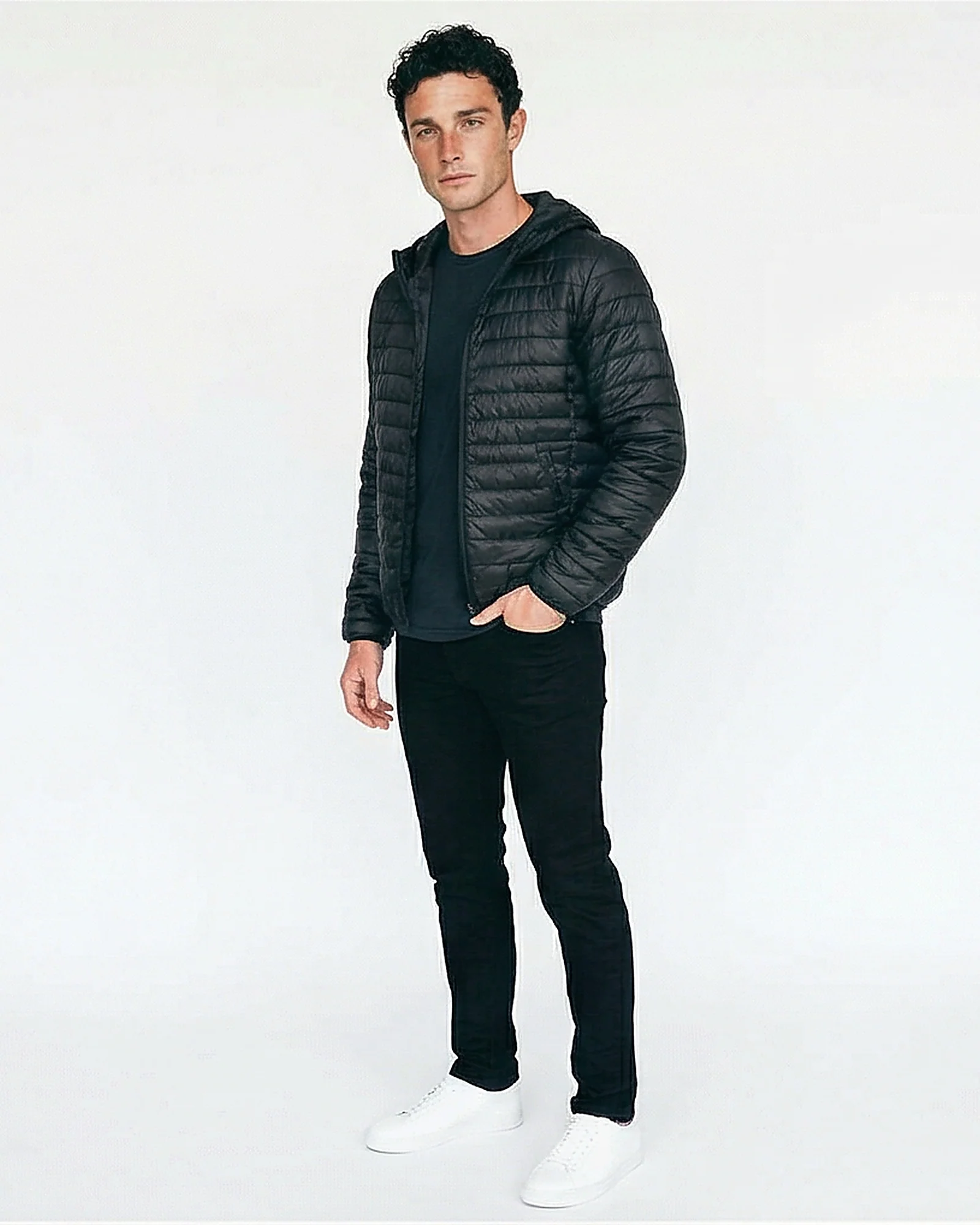 Black Quilted Hooded Puffer Jacket - Image 4