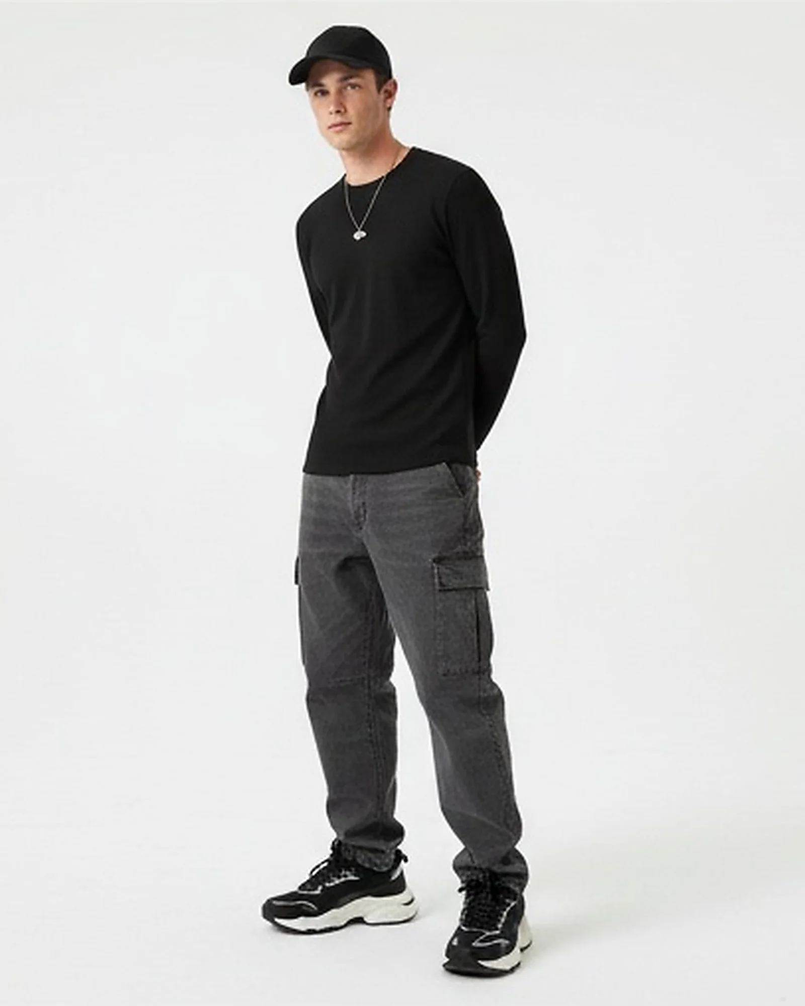 Black Textured Ribbed Long Sleeve T-Shirt - Image 3