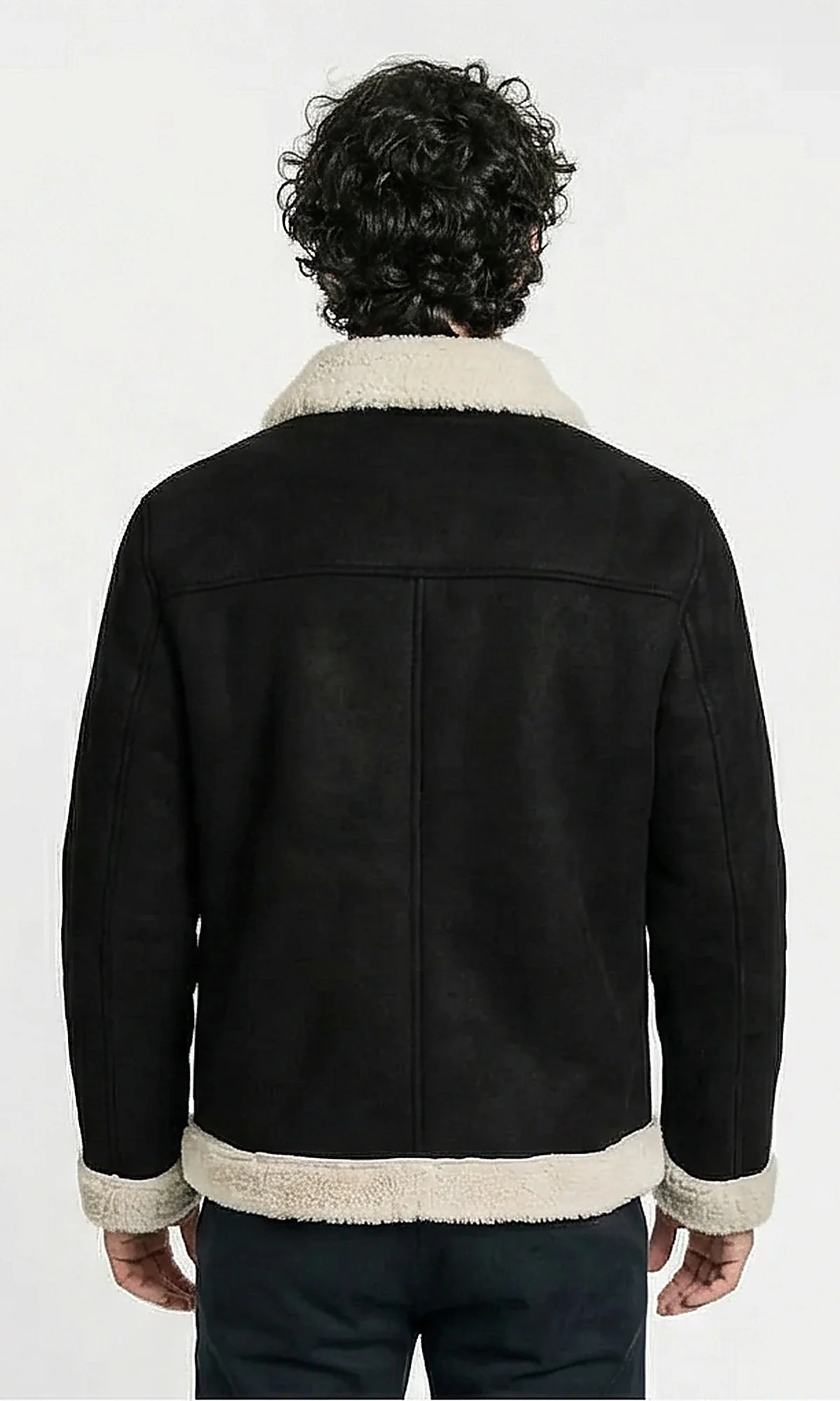 Black Suede & Sherpa Aviator Jacket - Image 2