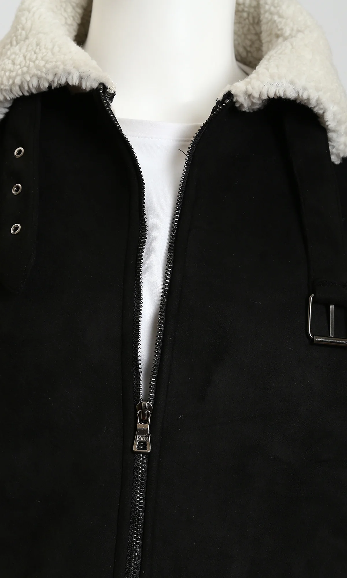 Black Suede & Sherpa Aviator Jacket - Image 3
