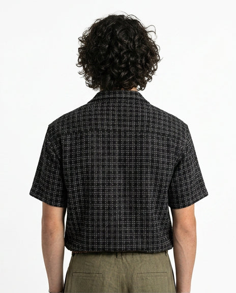 Black Textured Grid Camp Collar Short Sleeve Shirt - R216744 - Image 2