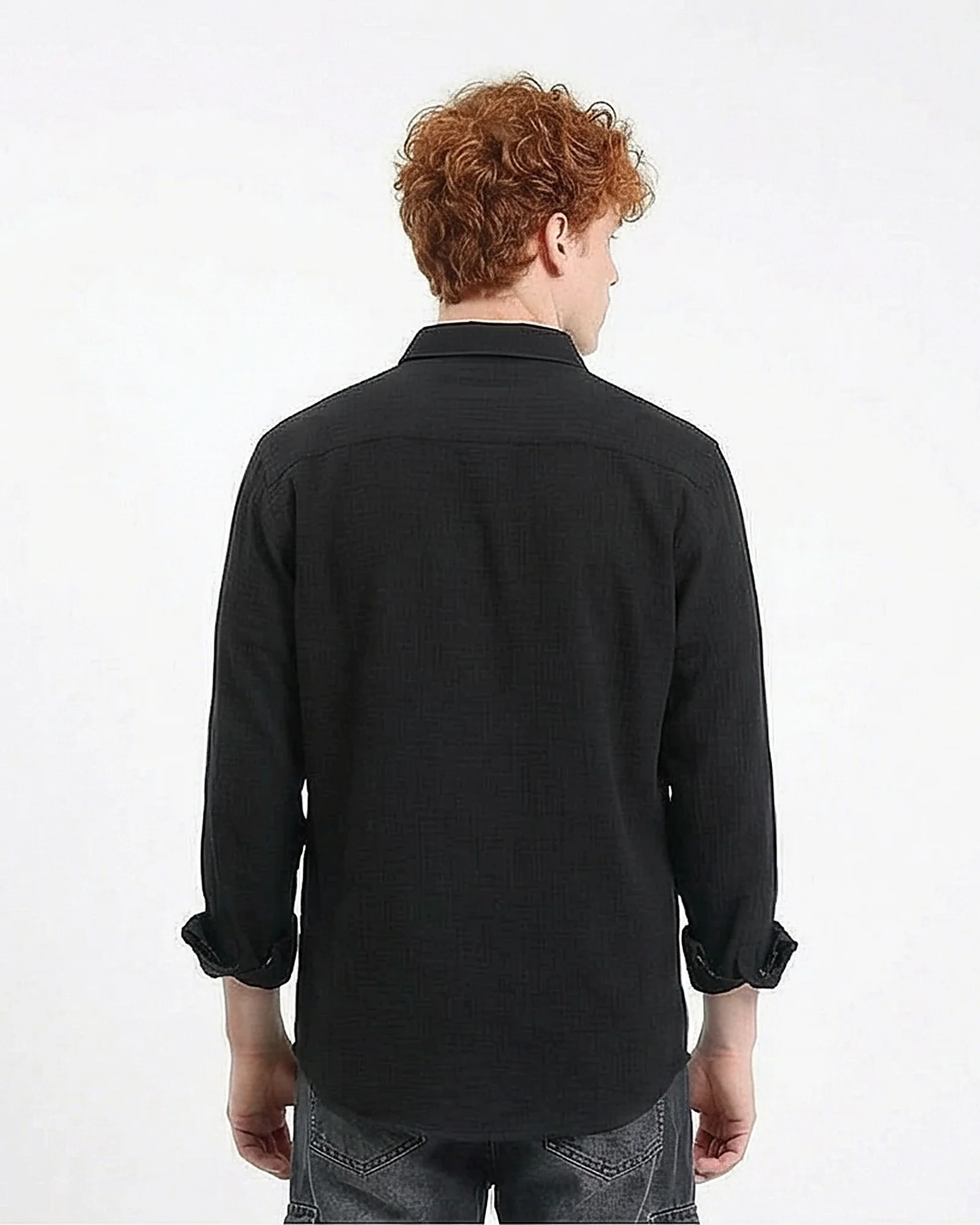 Black Textured Long Sleeve Shirt - Image 2