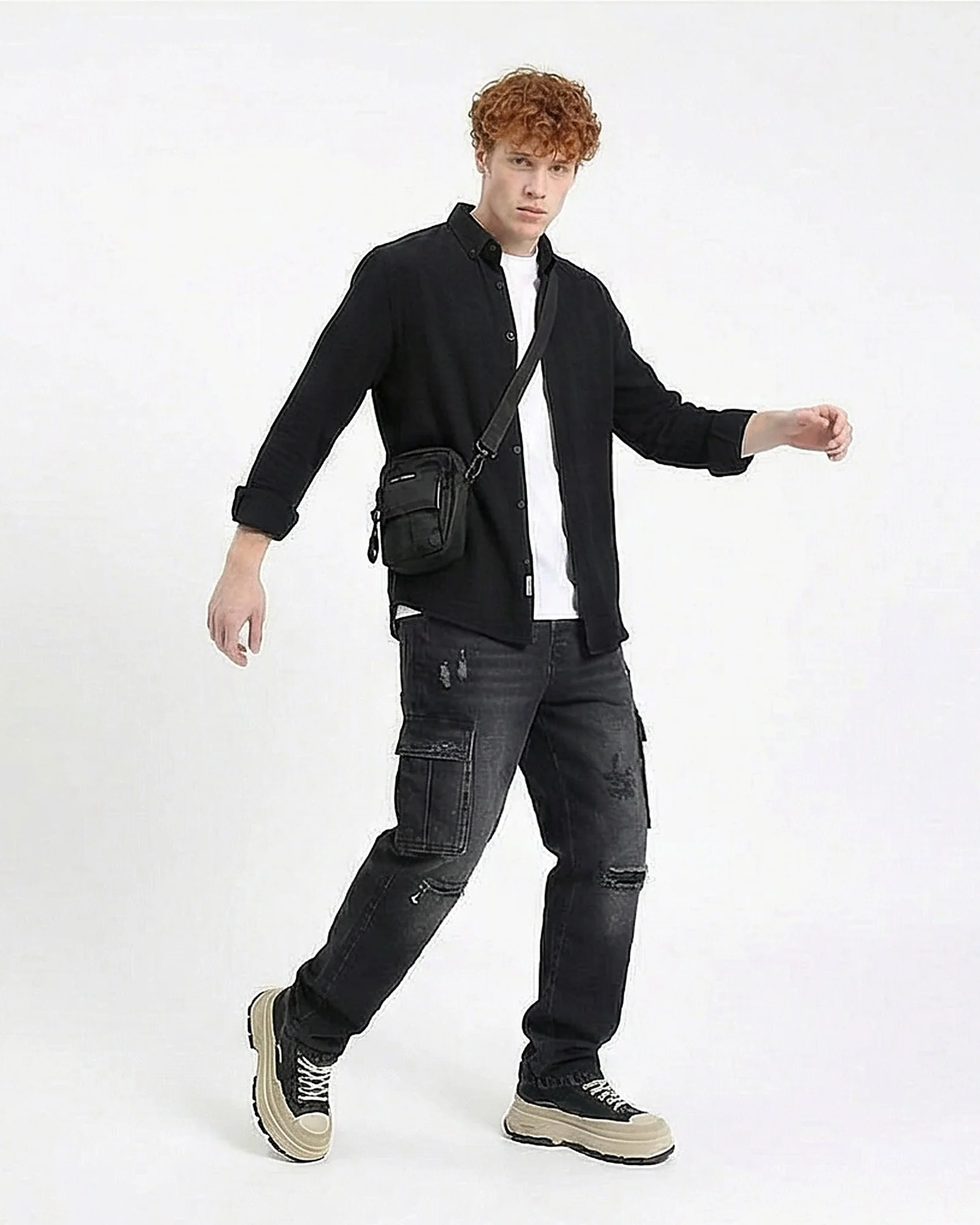 Black Textured Long Sleeve Shirt - Image 3
