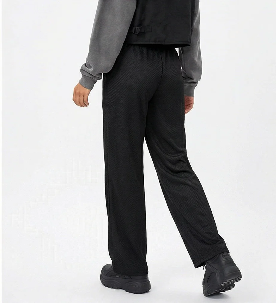 Black Textured Wide-Leg Drawstring Trousers - R217329 - Image 4