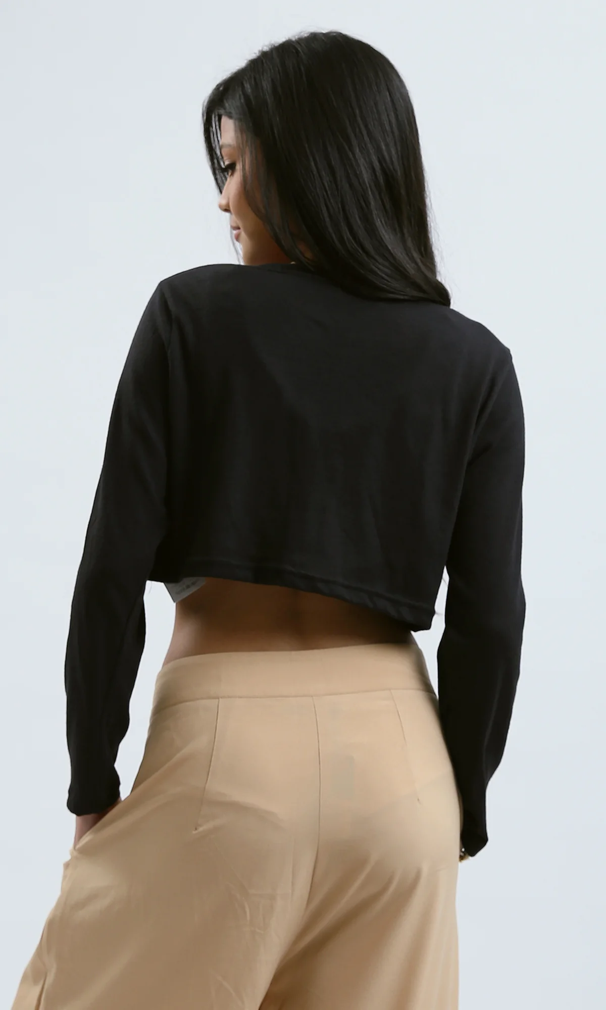 Black Long Sleeve Tie-Front Cropped Bolero Cardigan - 0188387 - Image 3