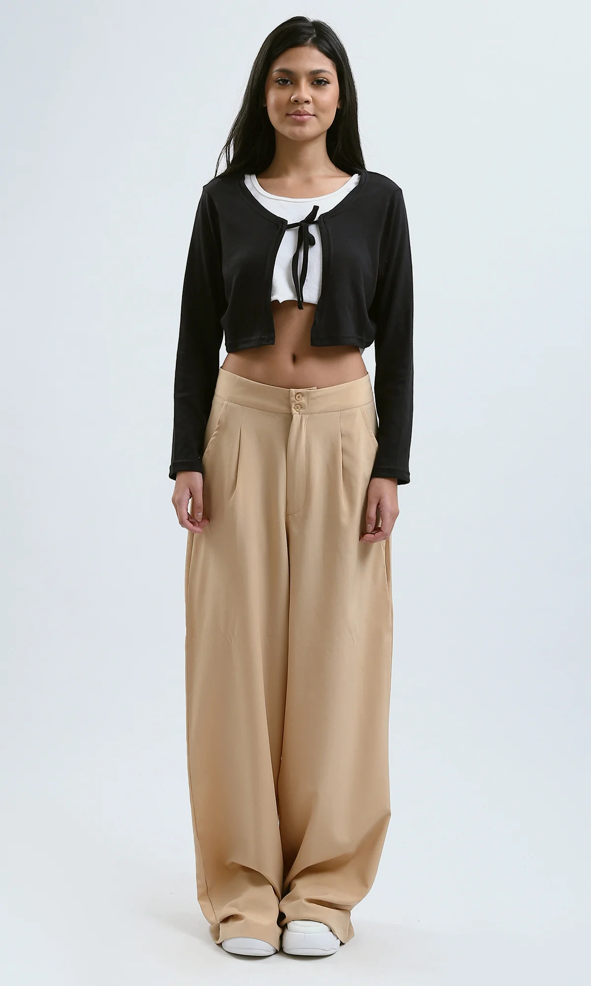 Black Long Sleeve Tie-Front Cropped Bolero Cardigan - 0188387 - Image 7