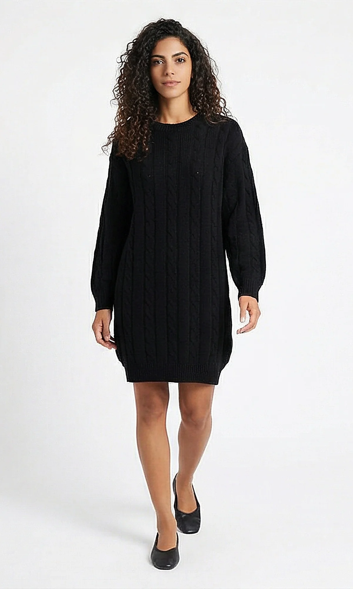 Black Vertical Cable Knit Pullover Sweater Dress - Image 4