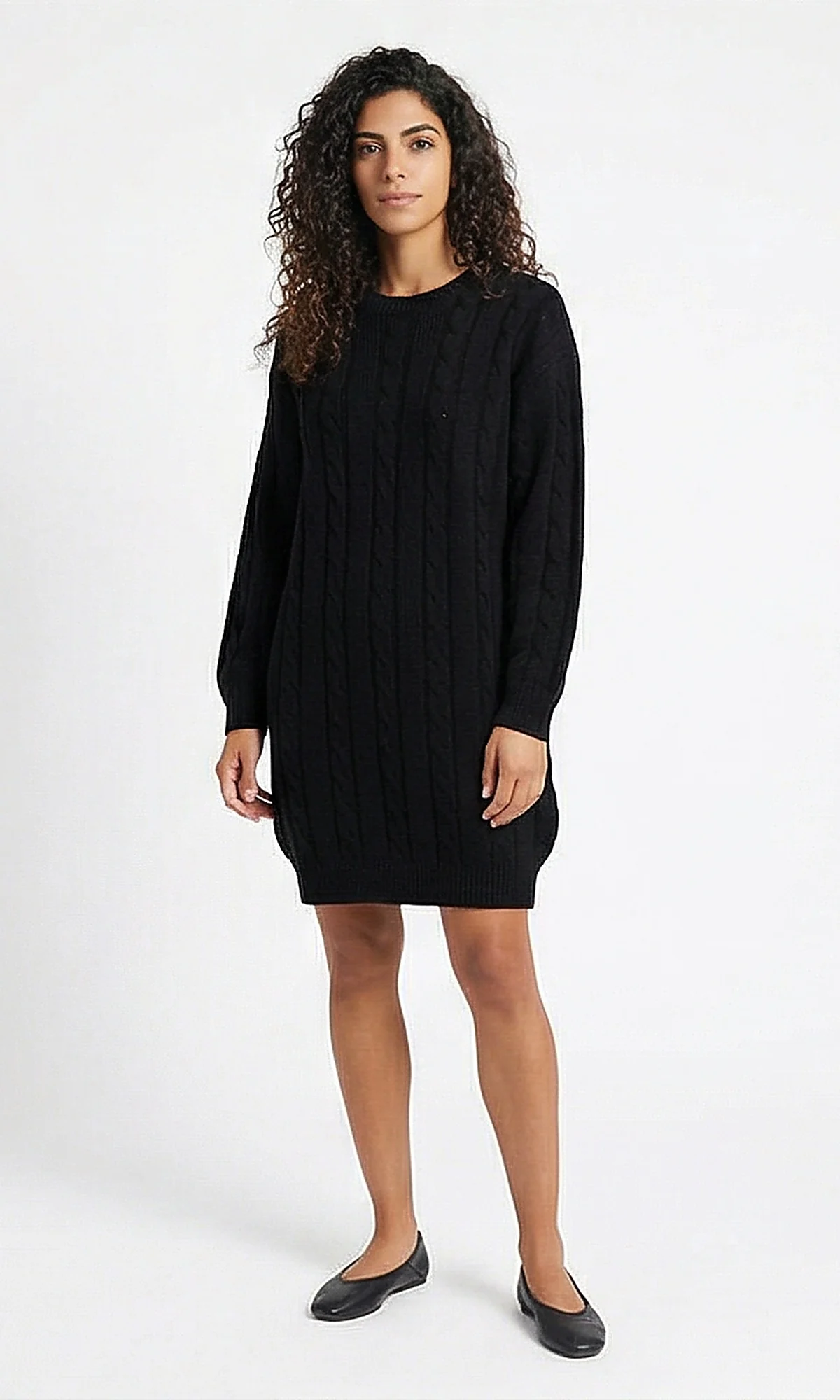 Black Vertical Cable Knit Pullover Sweater Dress - Image 5