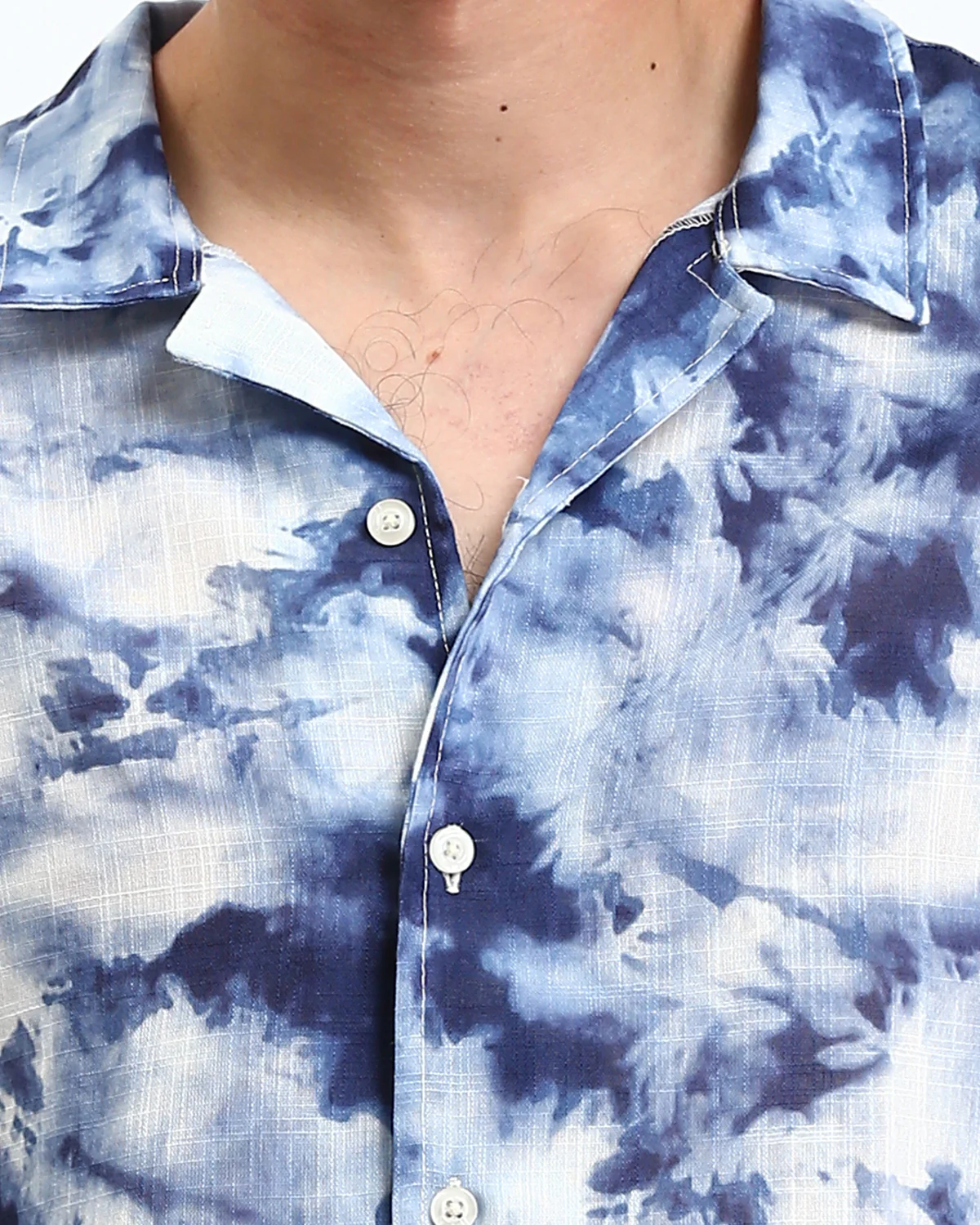 Ravin Blue Cloud-Wash Short Sleeve Resort Shirt- Navy Blue & Light Blue - R204710 - Image 4
