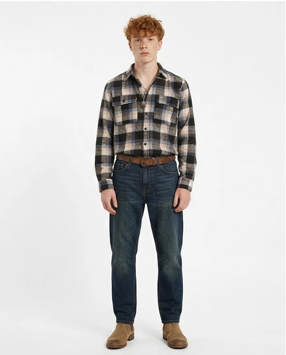 Blue and Tan Plaid Flannel Overshirt - O200614 - Image 3