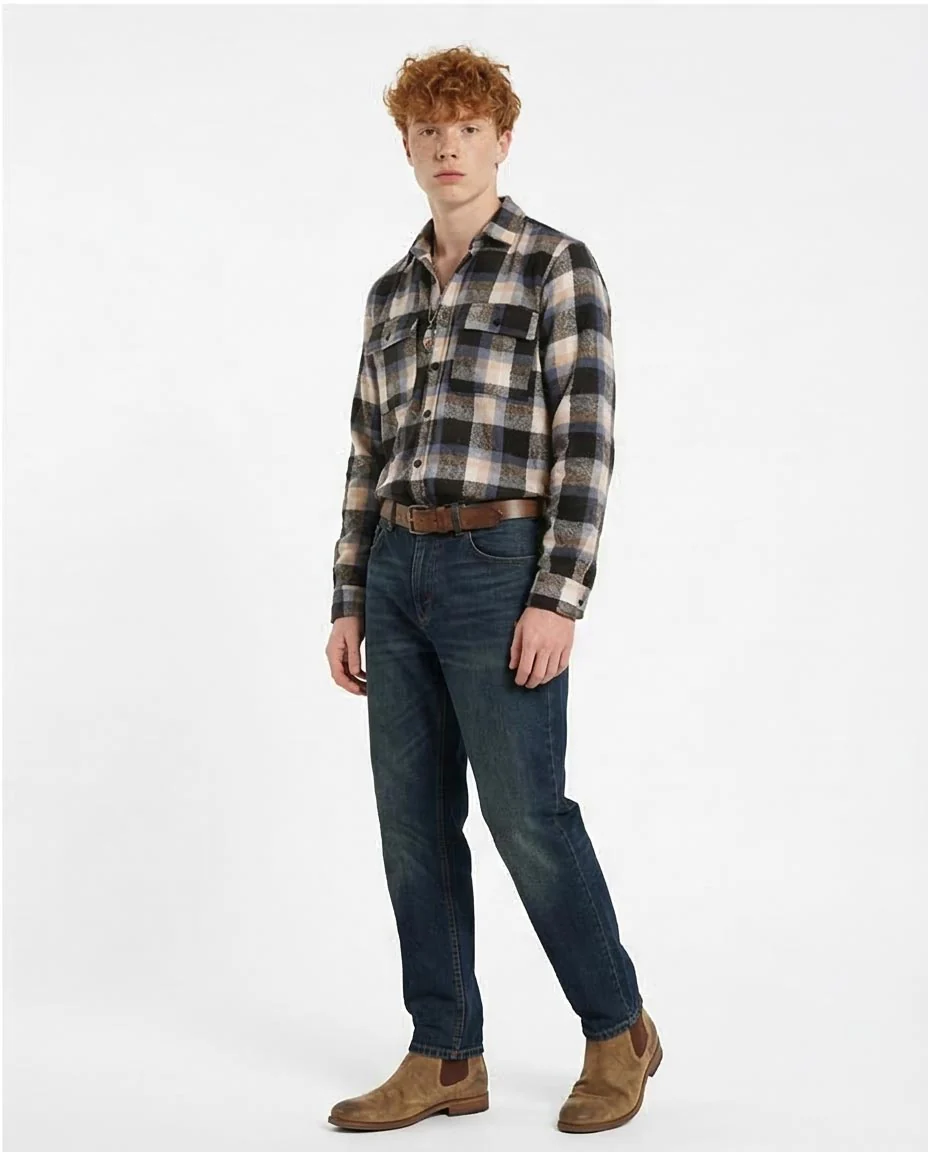 Blue and Tan Plaid Flannel Overshirt - O200614 - Image 5