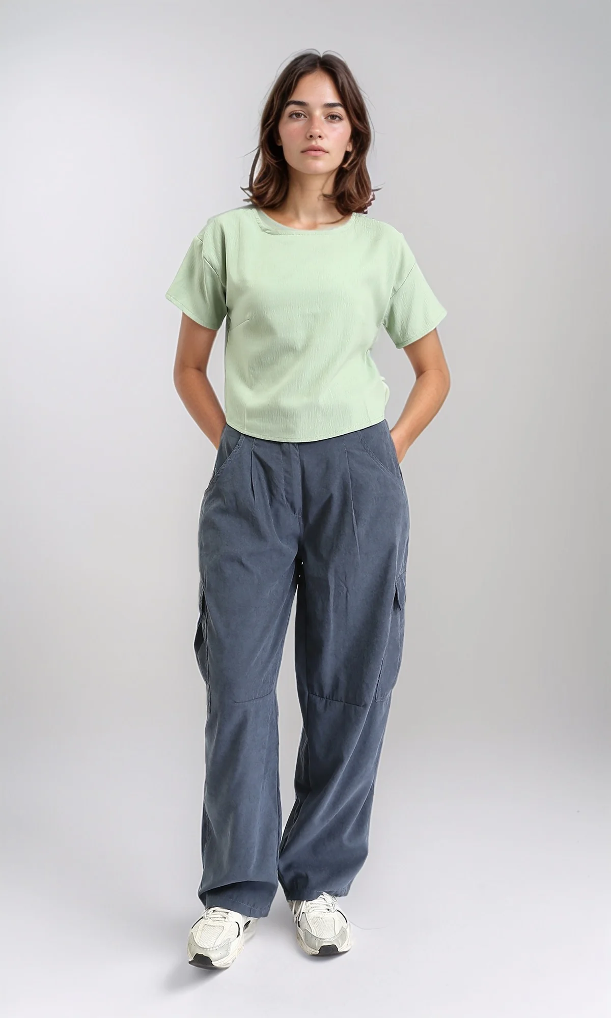 R208496 - Boat Neck Solid Slip On Basic Tee - Light Green - Image 4