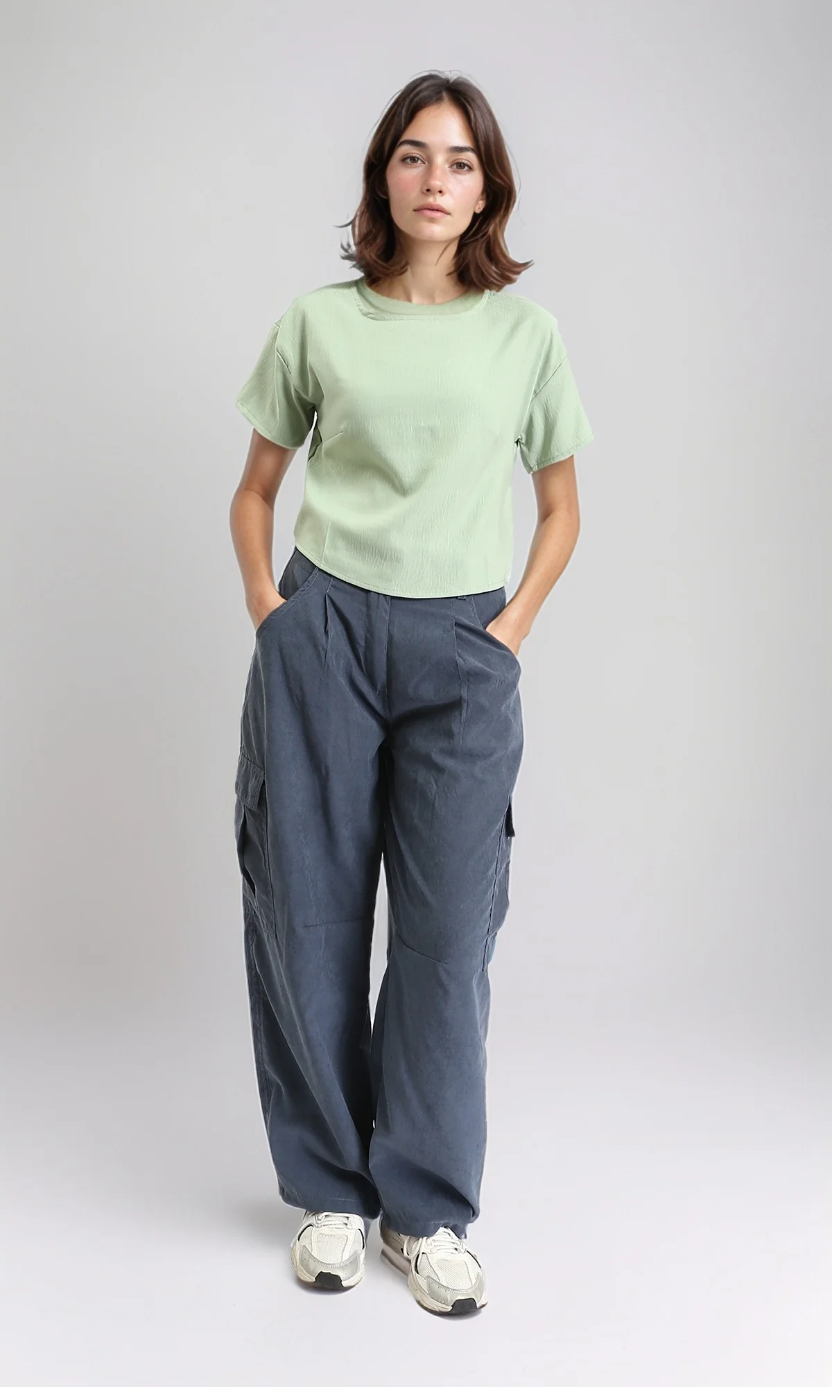 R208496 - Boat Neck Solid Slip On Basic Tee - Light Green - Image 5