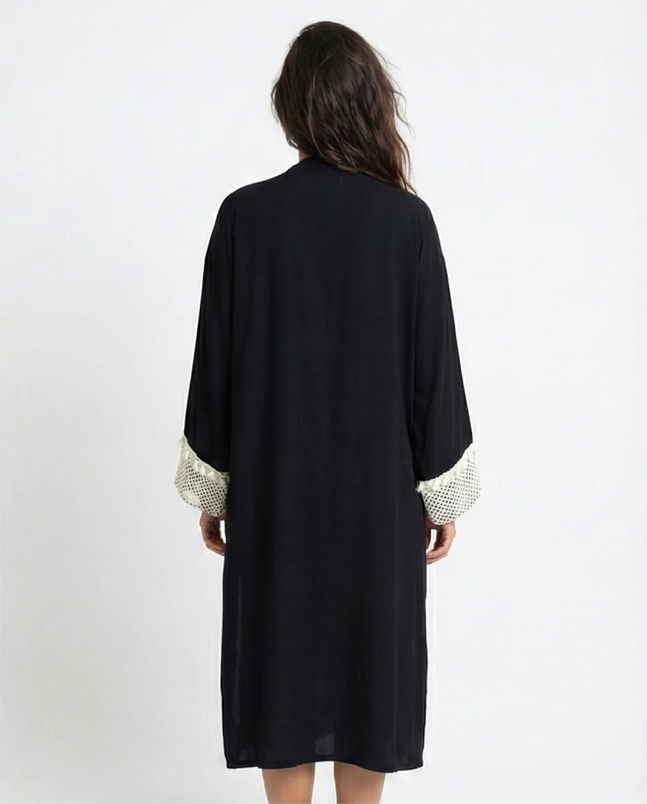 Bohemian Contrast Trim Longline Cardigan - O198046 - Image 2