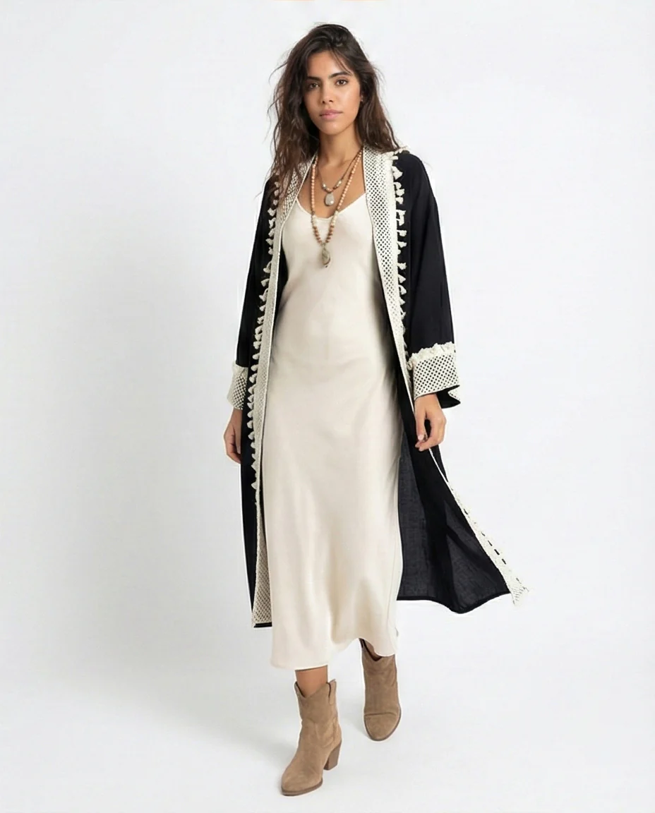 Bohemian Contrast Trim Longline Cardigan - O198046 - Image 4