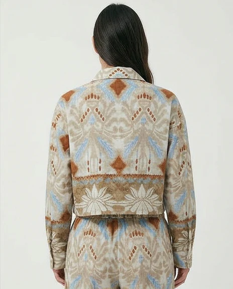 Bohemian Print Cropped Button-Down Shirt - R217434 - Image 2