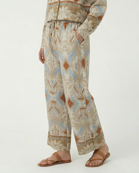 Bohemian Printed Wide-Leg Drawstring Trousers - R217433 - Image 2
