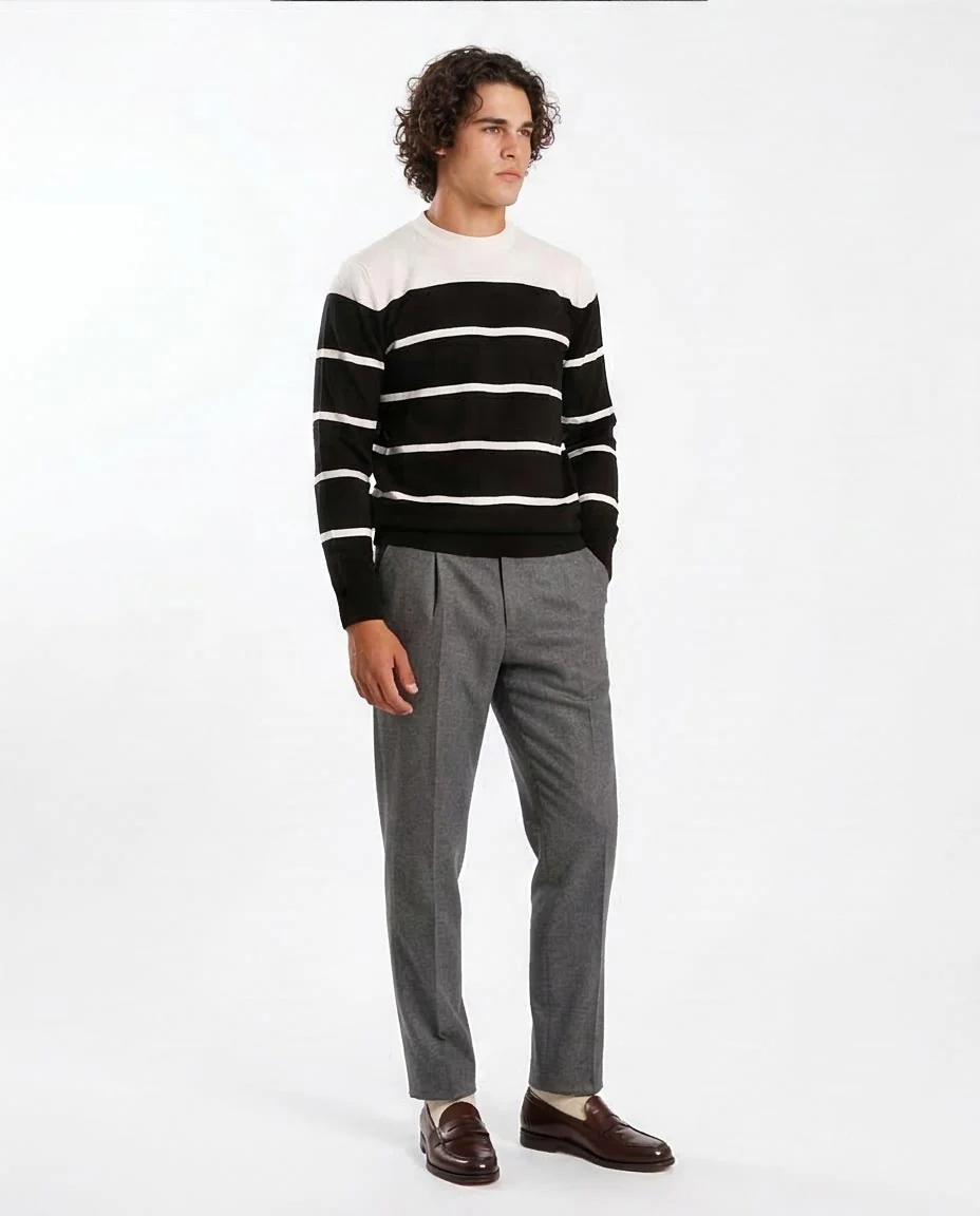 Bold Nautical Striped Crew Neck Knit Pullover - O201340 - Image 3