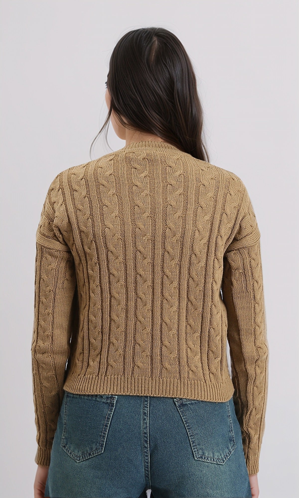 R212631 - Braided Knit Slip On Pullover - Coffee - Image 2
