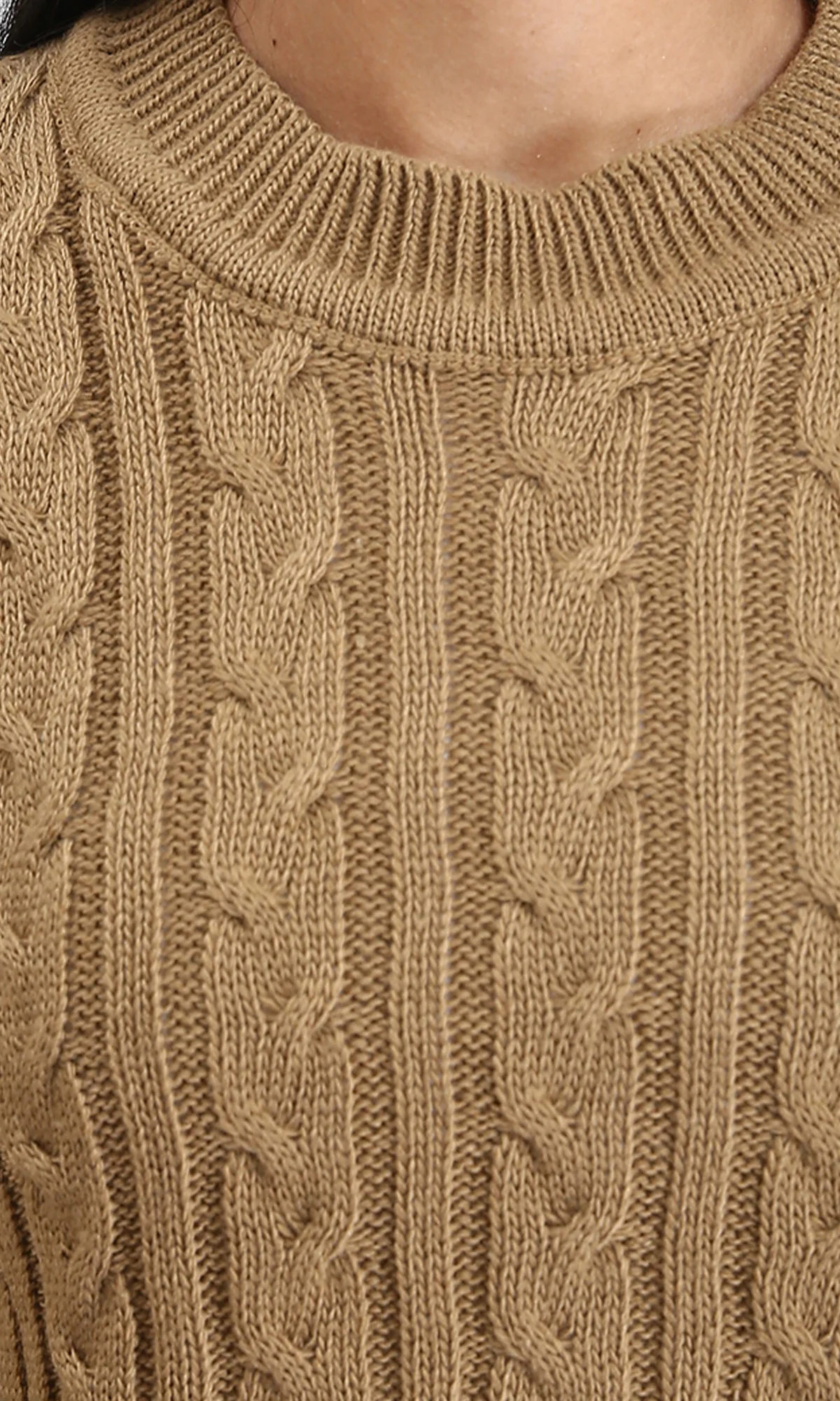 R212631 - Braided Knit Slip On Pullover - Coffee - Image 3