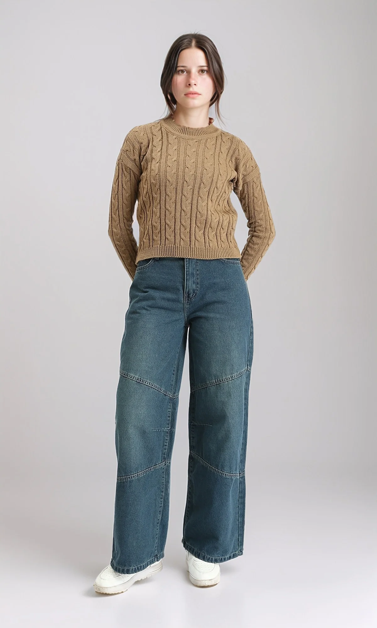 R212631 - Braided Knit Slip On Pullover - Coffee - Image 4