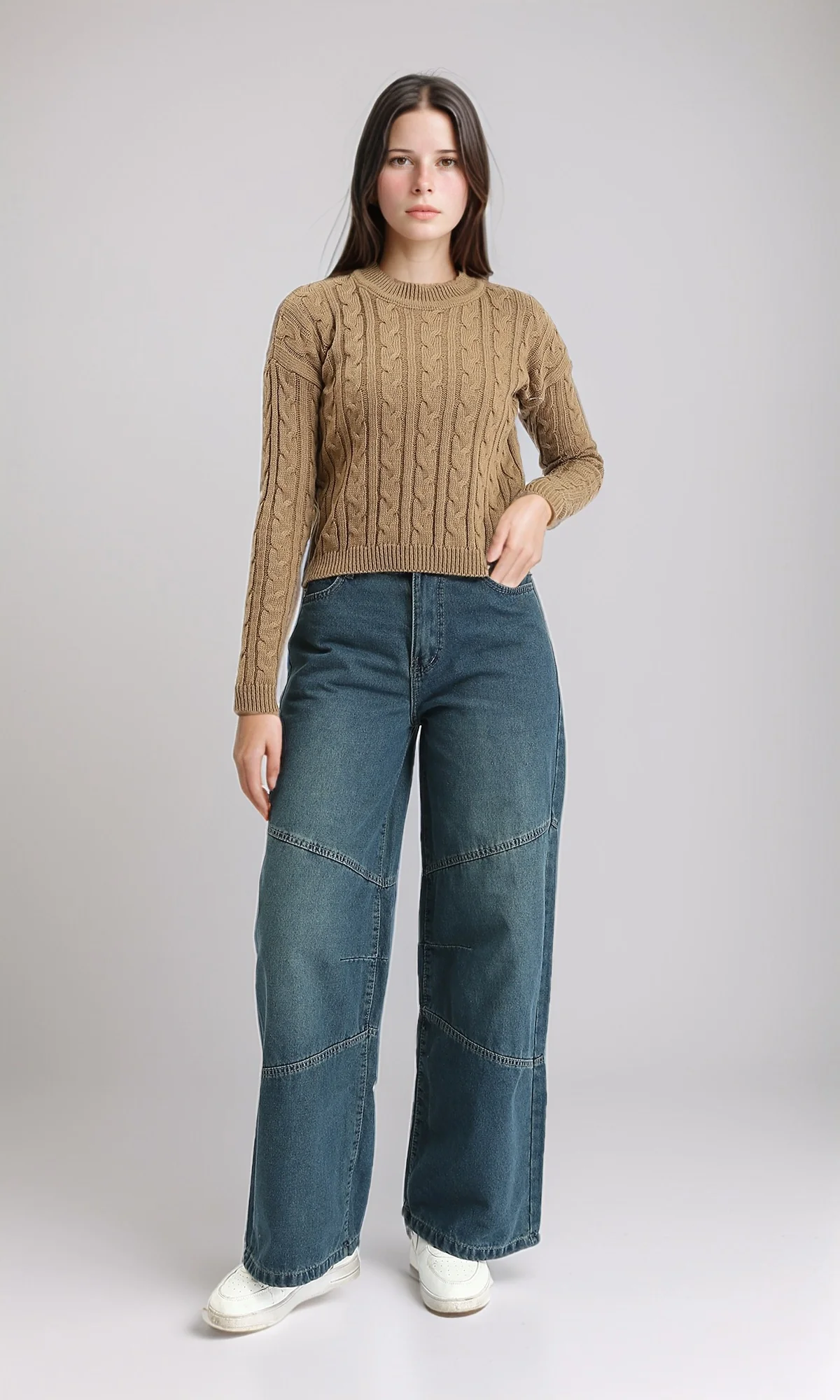 R212631 - Braided Knit Slip On Pullover - Coffee - Image 5