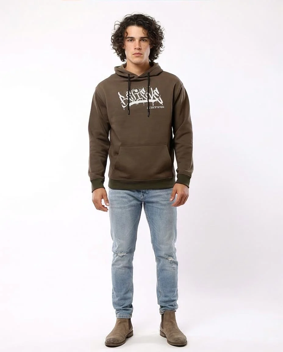 Brown Believe Graffiti Print Graphic Hoodie - O180396 - Image 3
