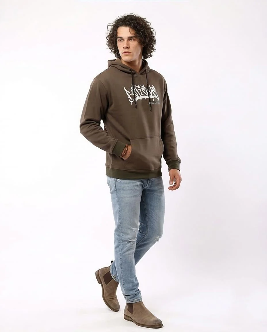 Brown Believe Graffiti Print Graphic Hoodie - O180396 - Image 5