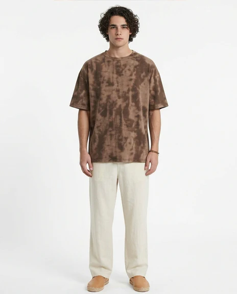 Brown Marble Wash Oversized Crew Neck Tee - R217583 - Image 3