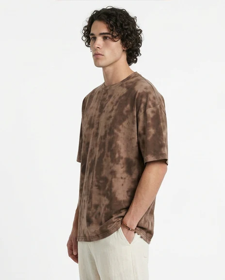 Brown Marble Wash Oversized Crew Neck Tee - R217583 - Image 4