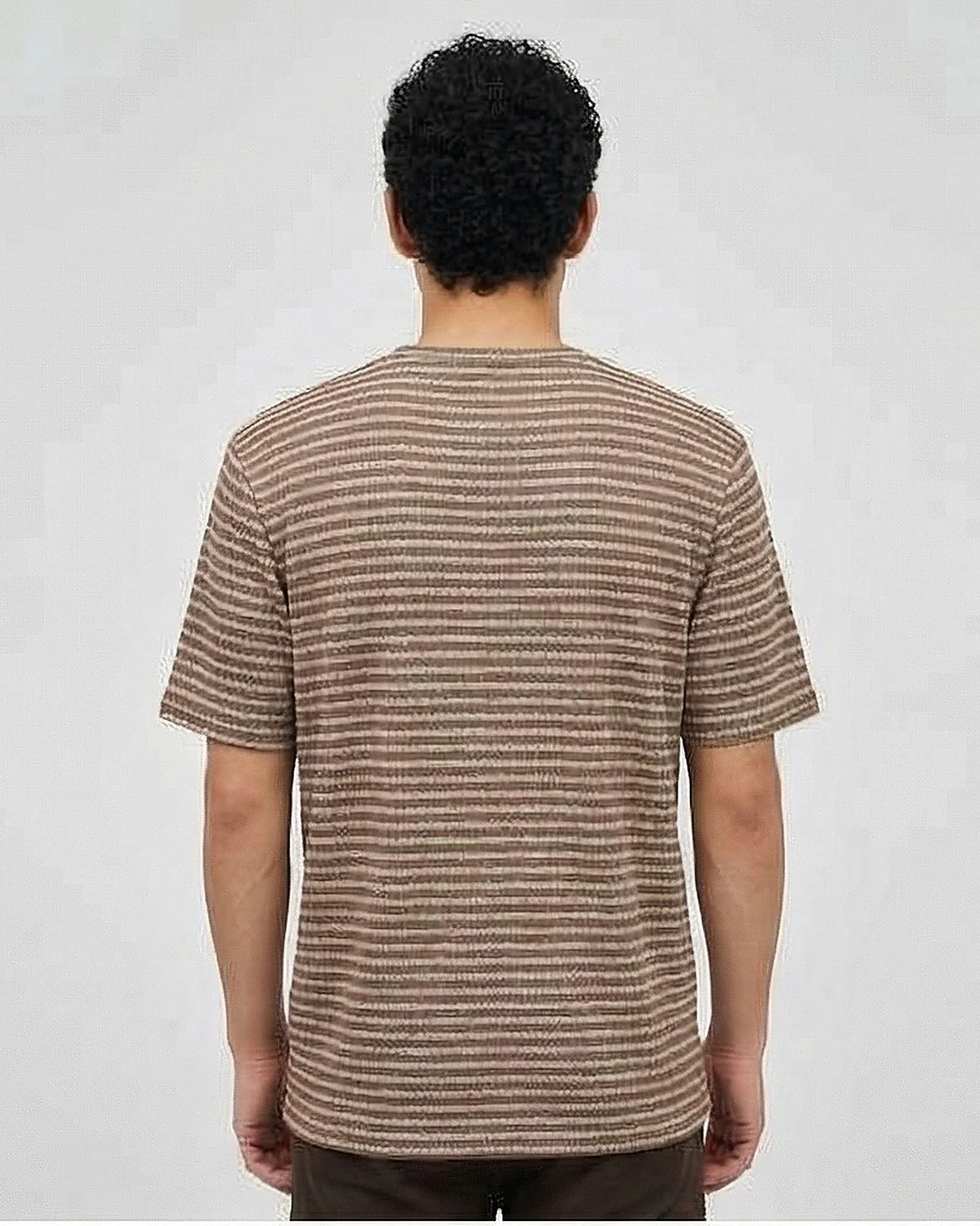 Brown Striped Textured Knit Crew Neck Tee - R216884 - Image 2