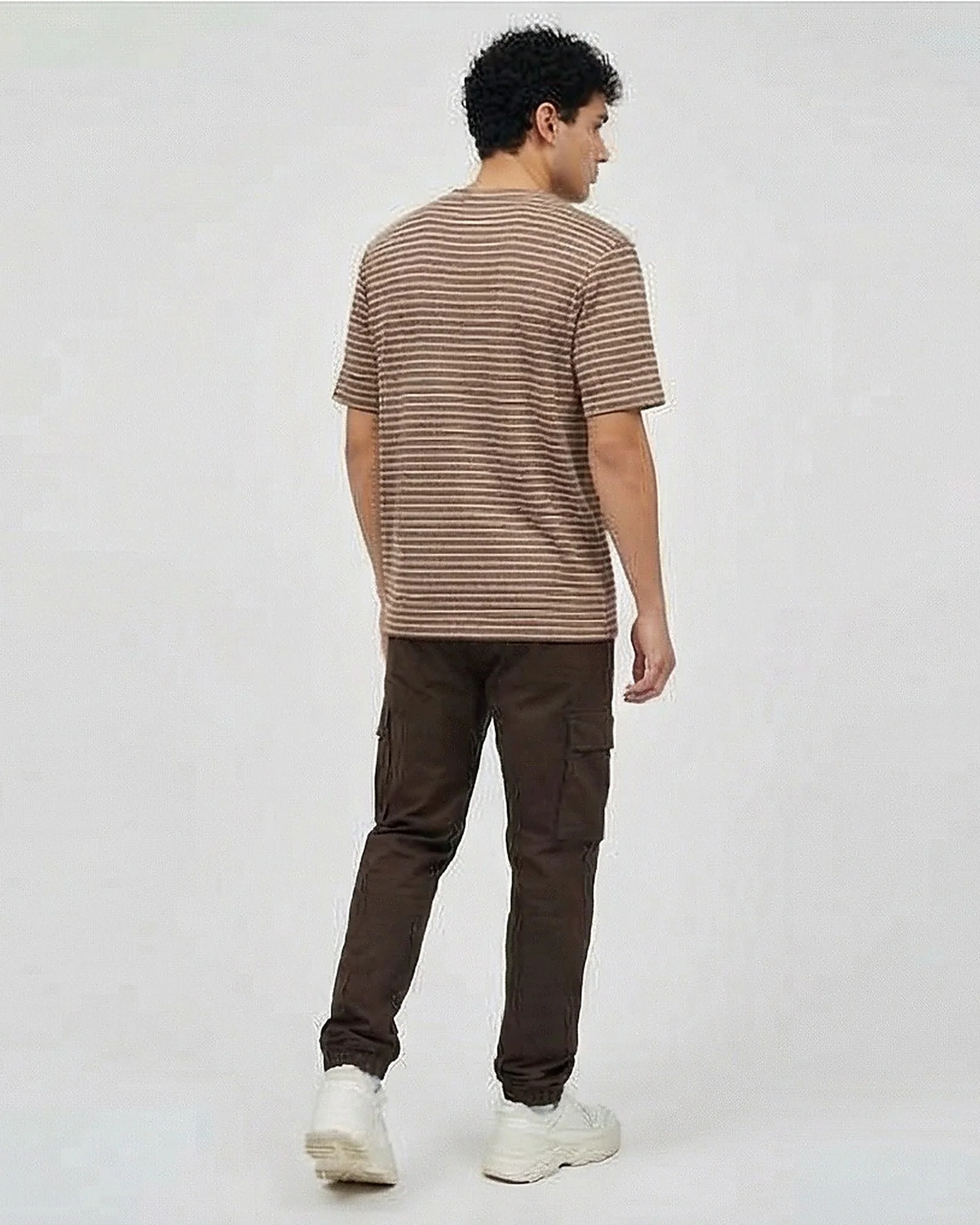 Brown Striped Textured Knit Crew Neck Tee - R216884 - Image 4