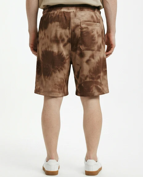 Earth-Tone Tie-Dye Textured Drawstring Shorts - R217567 - Image 2