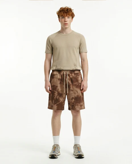 Earth-Tone Tie-Dye Textured Drawstring Shorts - R217567 - Image 3