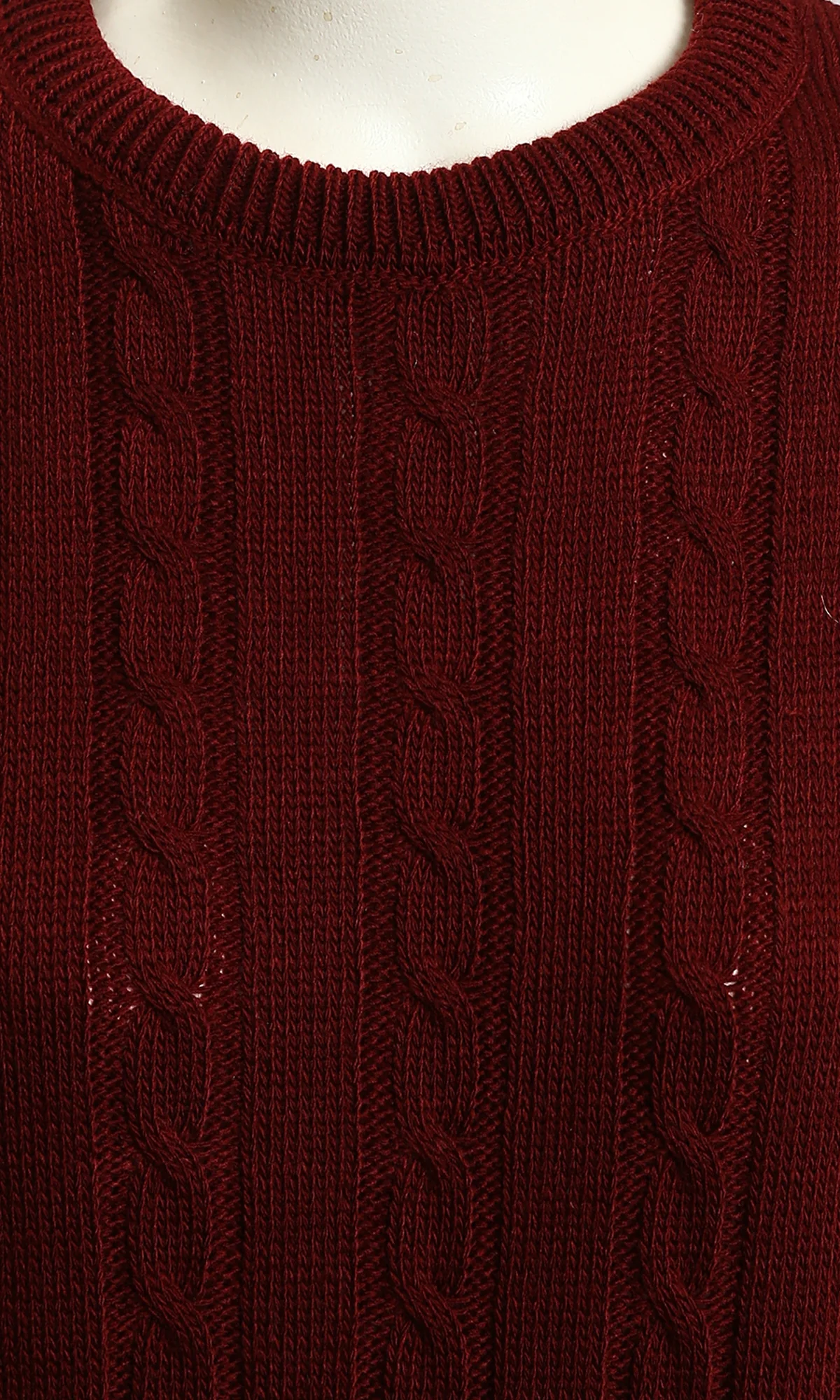 Burgundy Cable-Knit Crew Neck Sweater Dress - Image 3