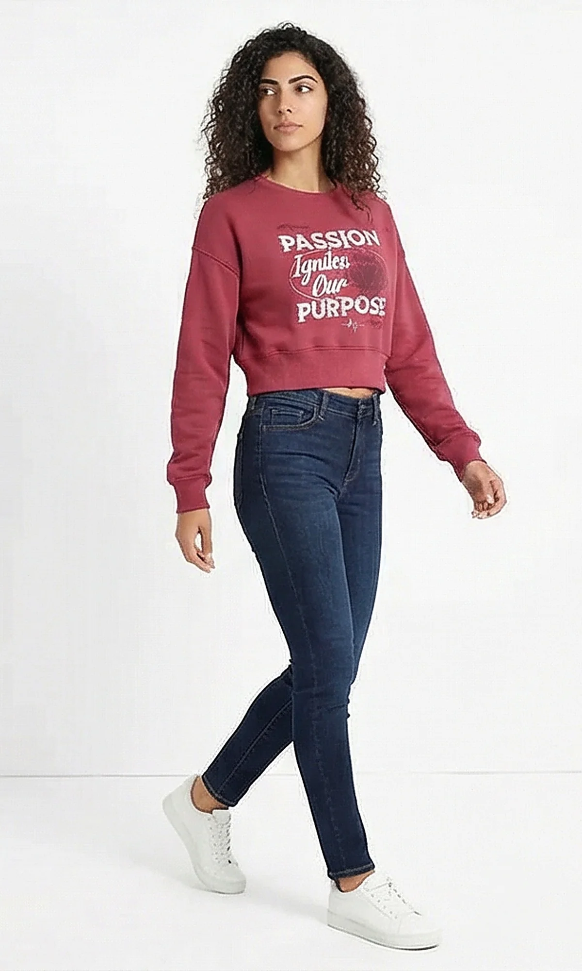 Burgundy 'Passion Ignites Our Purpose' Graphic Crop Sweatshirt - Image 3