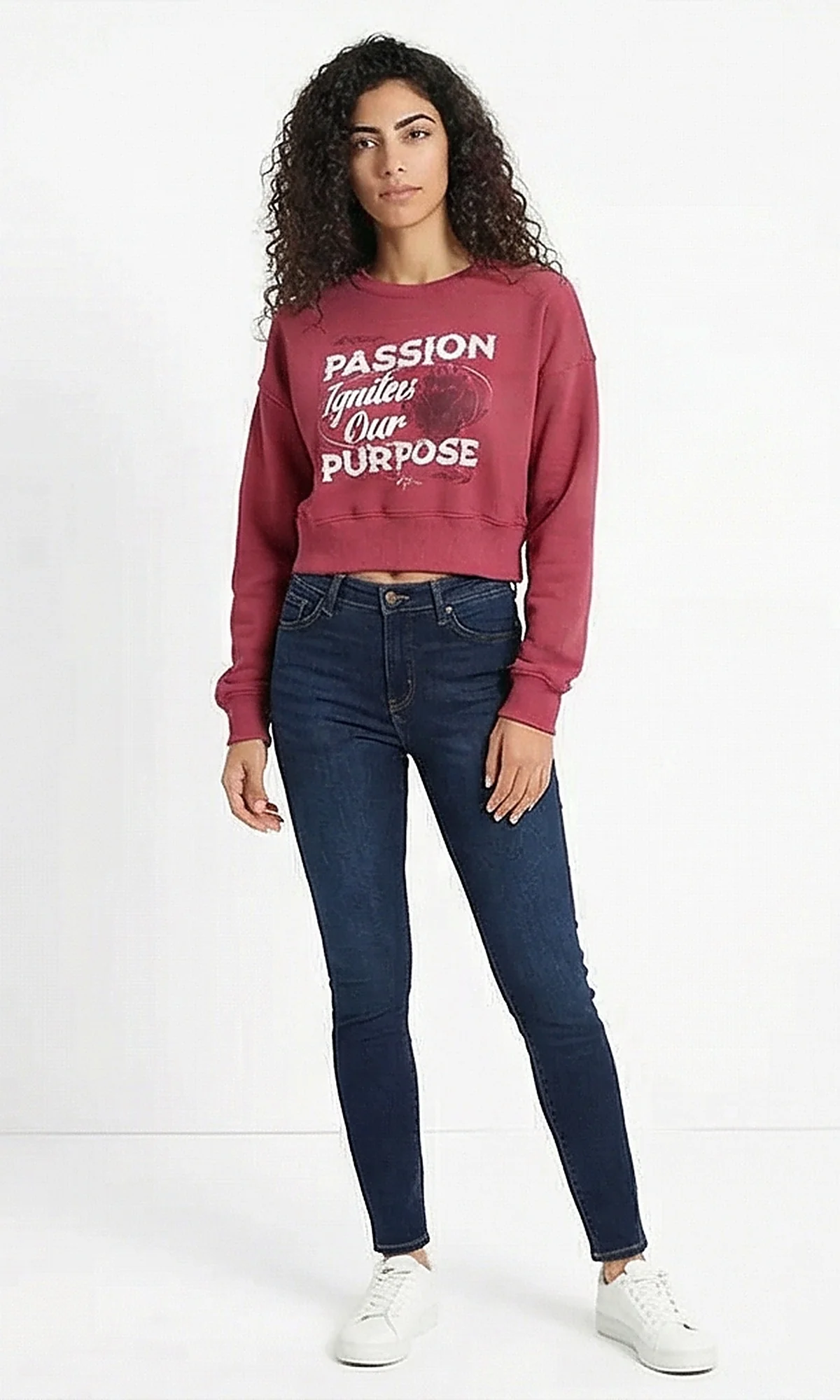 Burgundy 'Passion Ignites Our Purpose' Graphic Crop Sweatshirt - Image 4