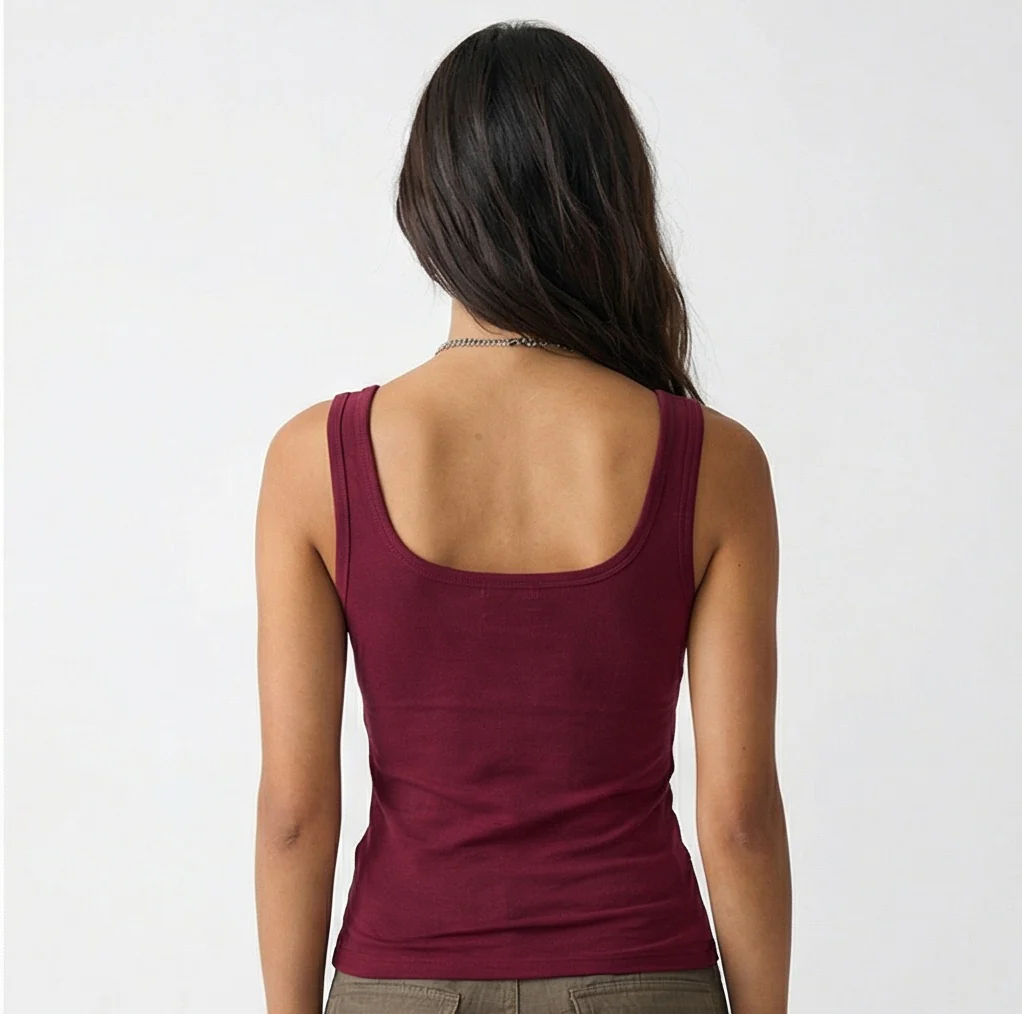 Burgundy Scoop Neck Essential Tank Top - R217411 - Image 2