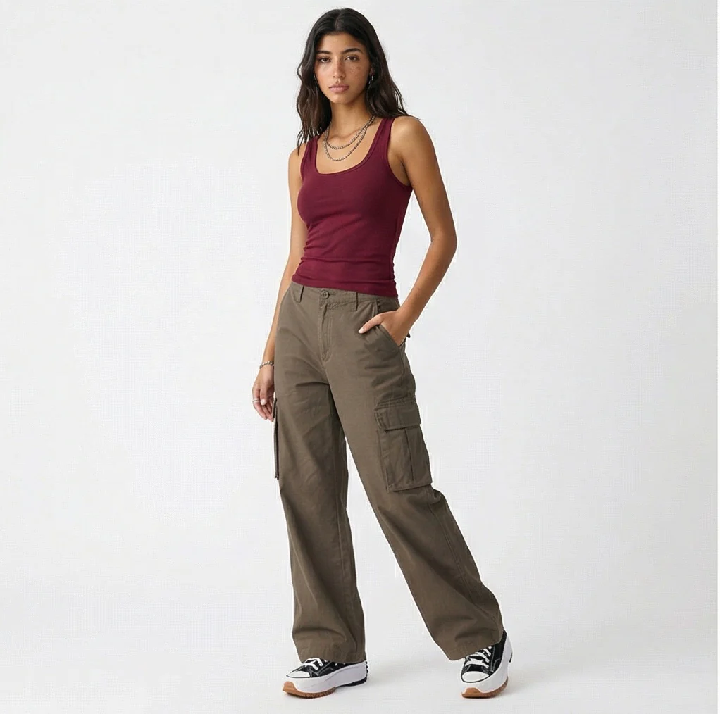 Burgundy Scoop Neck Essential Tank Top - R217411 - Image 3