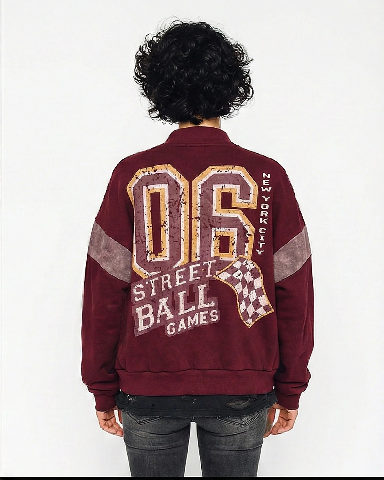 Burgundy Street Ball Games Varsity Bomber Sweatshirt - Image 2